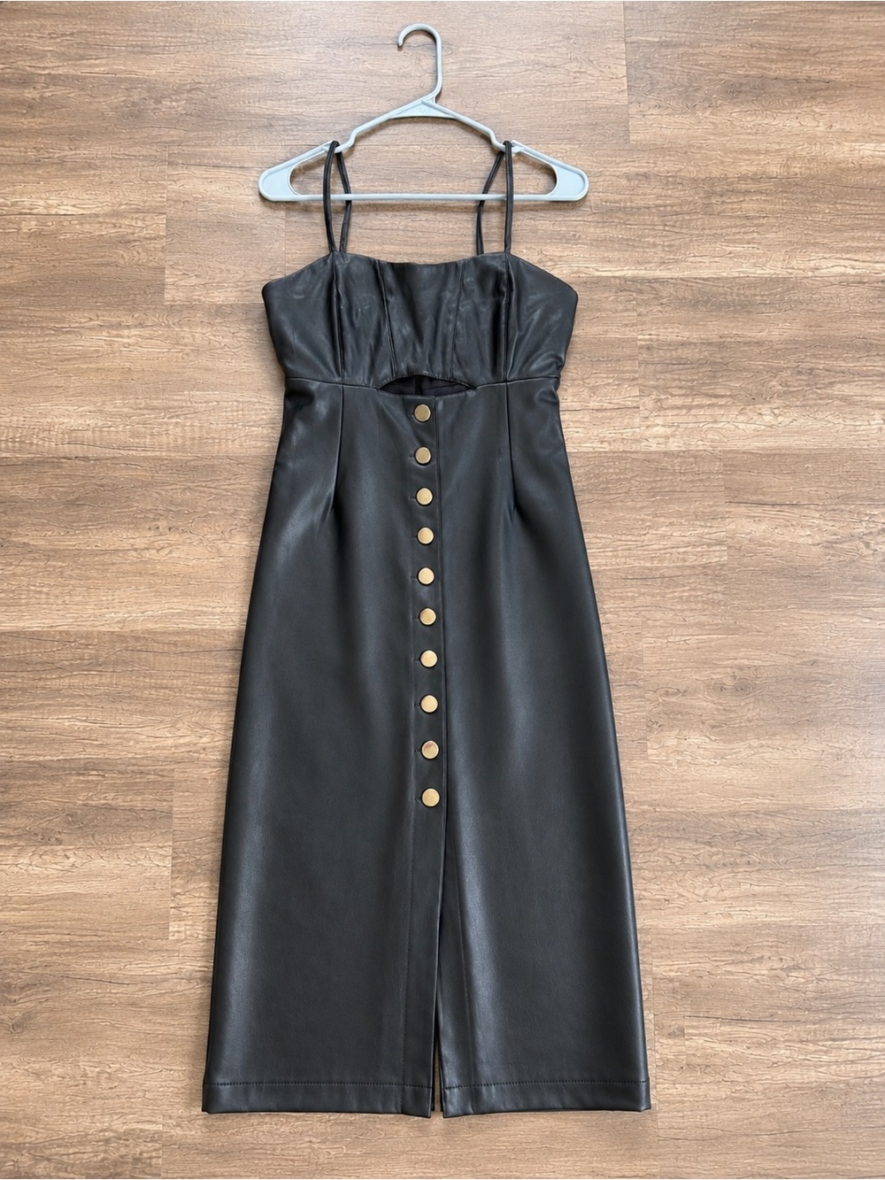 BSL Black Faux Leather Cutout Button-Front Midi Dress – Size S